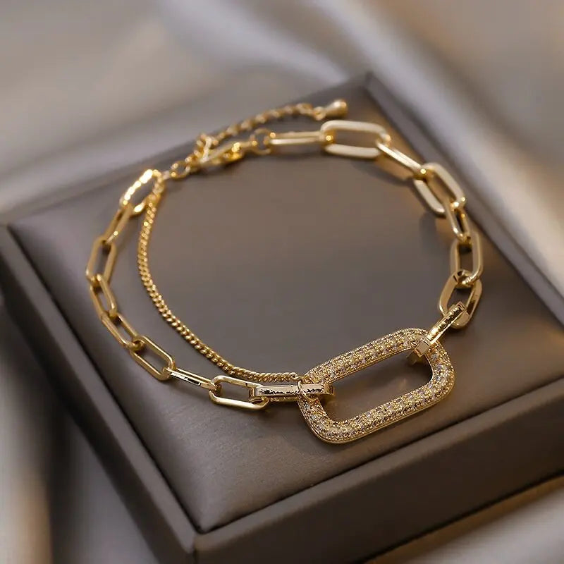 Vintage Geometric Crystal Charm Bracelet Chain Cuff for Women