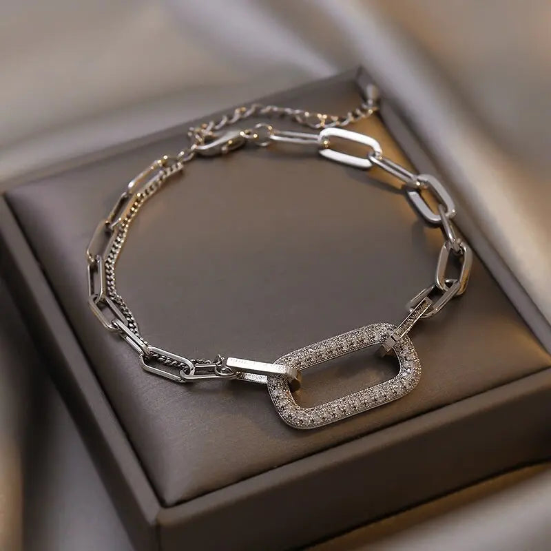 Vintage Geometric Crystal Charm Bracelet Chain Cuff for Women