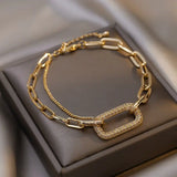 Vintage Geometric Crystal Charm Bracelet Chain Cuff for Women