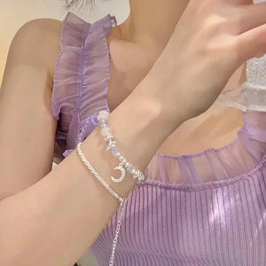 Y2K Moon Zircon Beaded Bracelet for Women
