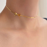 18K Plated Stainless Bow Snake Bone Chain Choker Necklace for Women