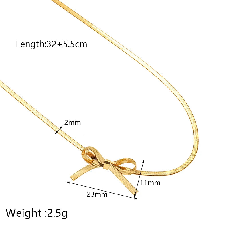 18K Plated Stainless Bow Snake Bone Chain Choker Necklace for Women
