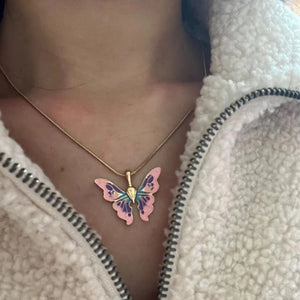 Colorful Dripping Oil Butterfly Pendant Necklace Enamel Rope Chain Jewelry