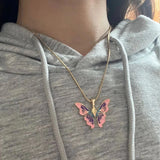 Colorful Dripping Oil Butterfly Pendant Necklace Enamel Rope Chain Jewelry