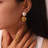 INS Stainless Steel Pearl Bead Dangle Earring Front Back C Shape Hoops