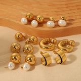 INS Stainless Steel Pearl Bead Dangle Earring Front Back C Shape Hoops