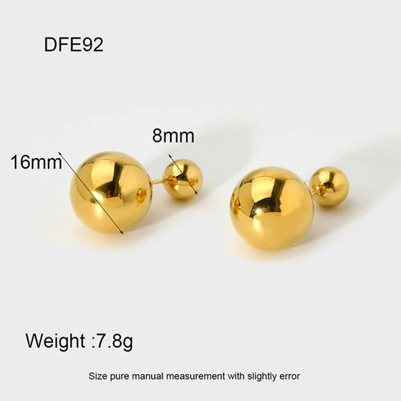 INS Stainless Steel Pearl Bead Dangle Earring Front Back C Shape Hoops