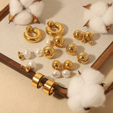 INS Stainless Steel Pearl Bead Dangle Earring Front Back C Shape Hoops