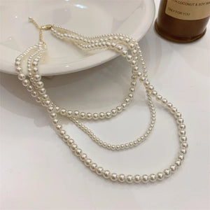 Vintage Multilayer Pearl Necklace Chokers Style Pearl Collarbone Chain