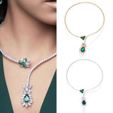 Vintage Rhinestone Green Zircon Flower Water Drop Open Choker Necklace
