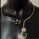 Vintage Rhinestone Green Zircon Flower Water Drop Open Choker Necklace