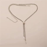 Rhinestone Pearl Tassel Necklace All-Match Party Dance Jewelry