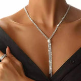Rhinestone Pearl Tassel Necklace All-Match Party Dance Jewelry