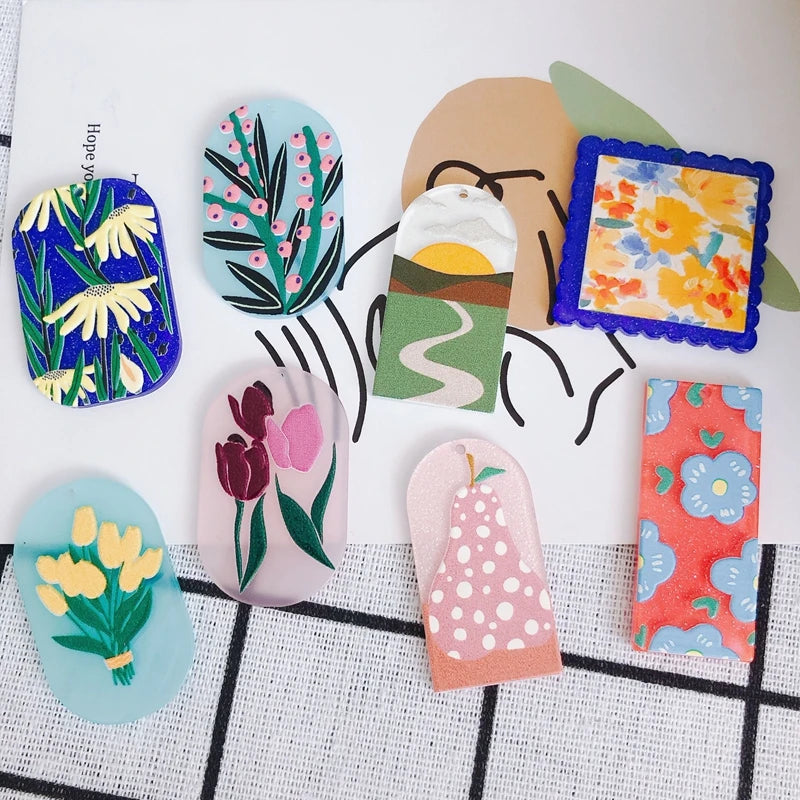 Geometric Flower Embossed Acrylic Pendant for DIY Earrings