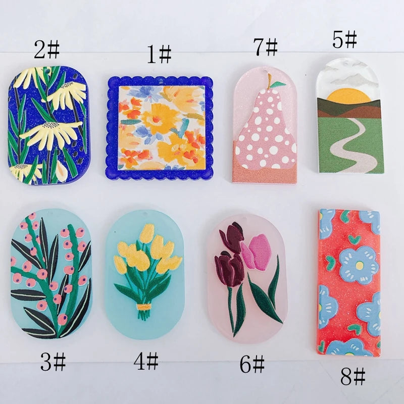 Geometric Flower Embossed Acrylic Pendant for DIY Earrings