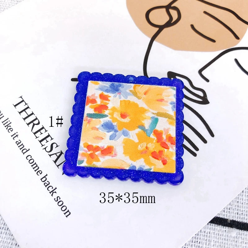 Geometric Flower Embossed Acrylic Pendant for DIY Earrings
