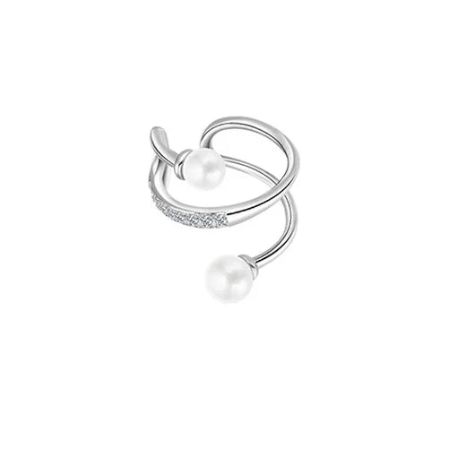 925 Silver Zircon Pearl Clip Earrings Geometric Jewelry