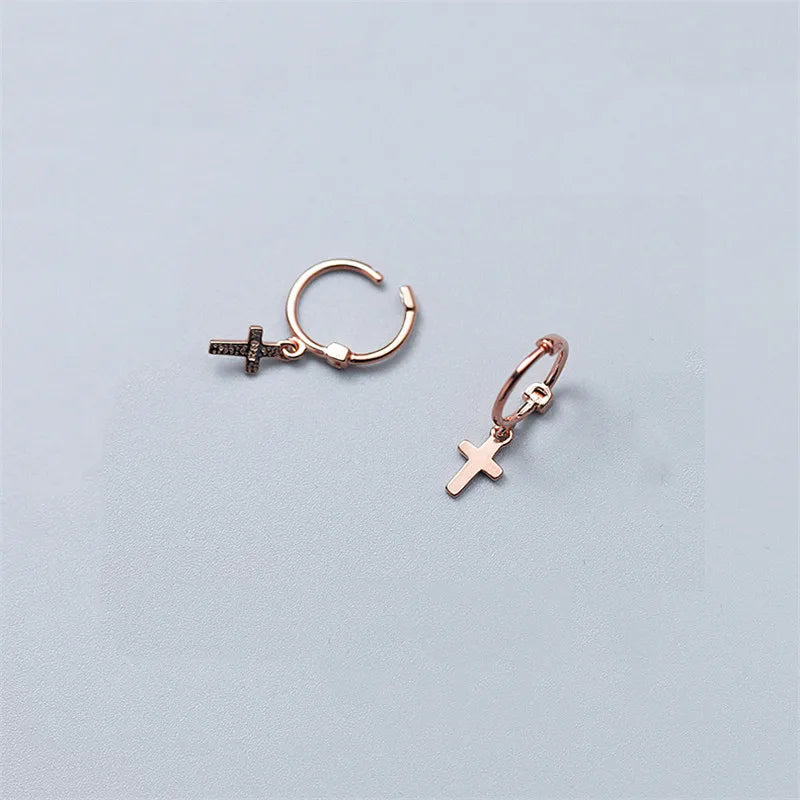 925 Silver Cross Hoop Earrings Geometric Rose Gift