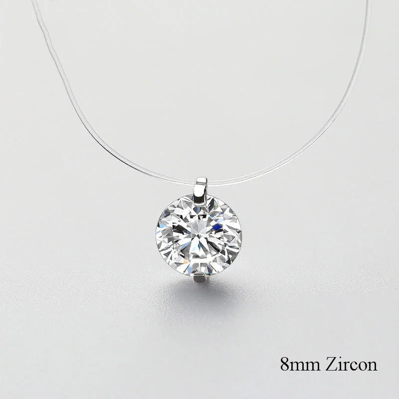 925 Silver Zircon Pearl Pendant Choker Necklace Fishing Line Jewelry for Women