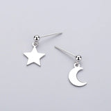 925 Silver Star Moon Stud Earrings for Women