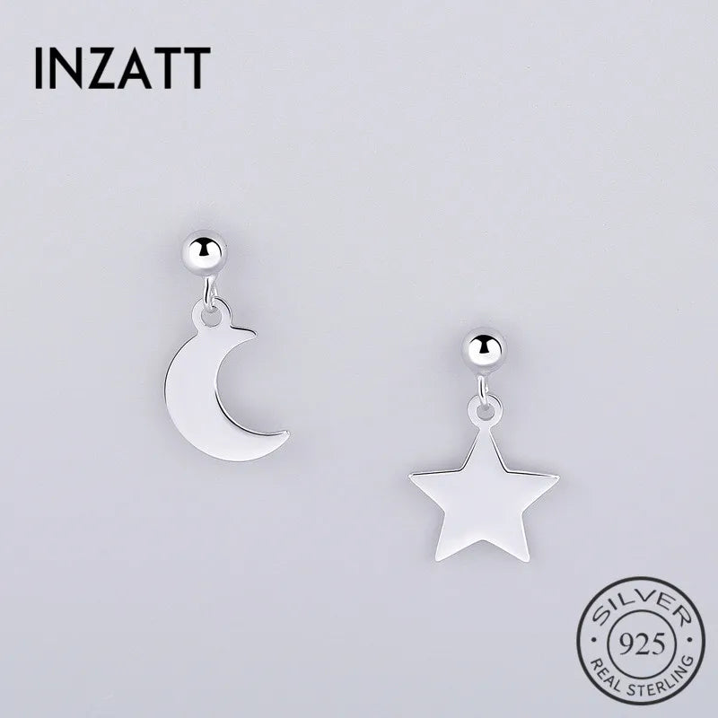 925 Silver Star Moon Stud Earrings for Women