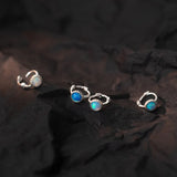 925 Silver Opal Square Hoop Earrings Women OL Minimalist Jewelry