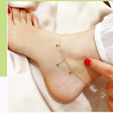 925 Sterling Silver 14K Chain Tassel Charm Anklet for Women