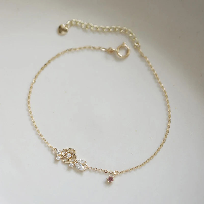 925 Silver 14K Flower Bracelet Women Fine Jewelry