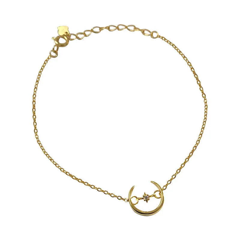 925 Sterling Silver Moon Star Charm Bracelet Women Fine Jewelry