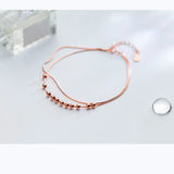 925 Sterling Silver Double Snake Chain 3mm Rose Bead Bracelet