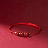 925 Silver Red Rope Beads Flower Bracelet for Women Party