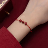 925 Silver Red Rope Beads Flower Bracelet for Women Party