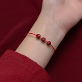 925 Silver Red Rope Beads Flower Bracelet for Women Party