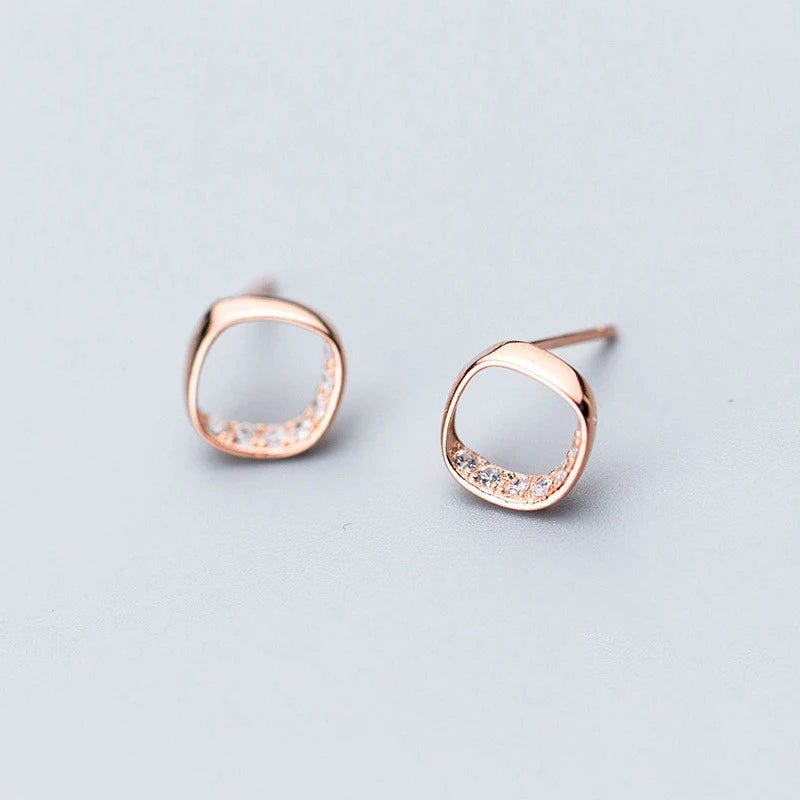 Zircon Stud Earrings Rose 925 Sterling Silver