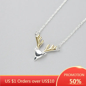 Glossy Deer Pendant Necklace 925 Sterling Silver Animal Fine Jewelry