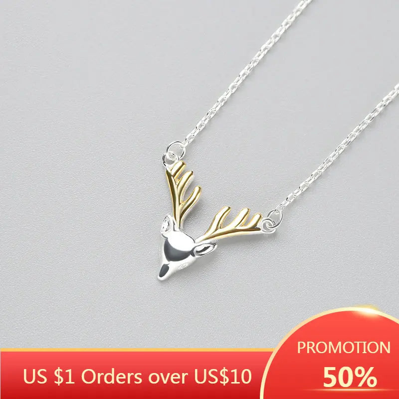Glossy Deer Pendant Necklace 925 Sterling Silver Animal Fine Jewelry