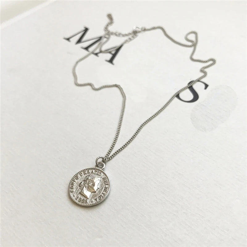Dollar Queen Pendant Necklace 925 Sterling Silver Chain Women Birthday Jewelry