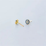 925 Silver Zircon Round Stud Earrings Talisman Eyes Jewelry