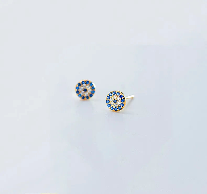 925 Silver Zircon Round Stud Earrings Talisman Eyes Jewelry