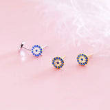 925 Silver Zircon Round Stud Earrings Talisman Eyes Jewelry