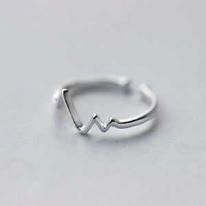 Geometric ECG Wave Ring 925 Silver Women's Jewelry Gift