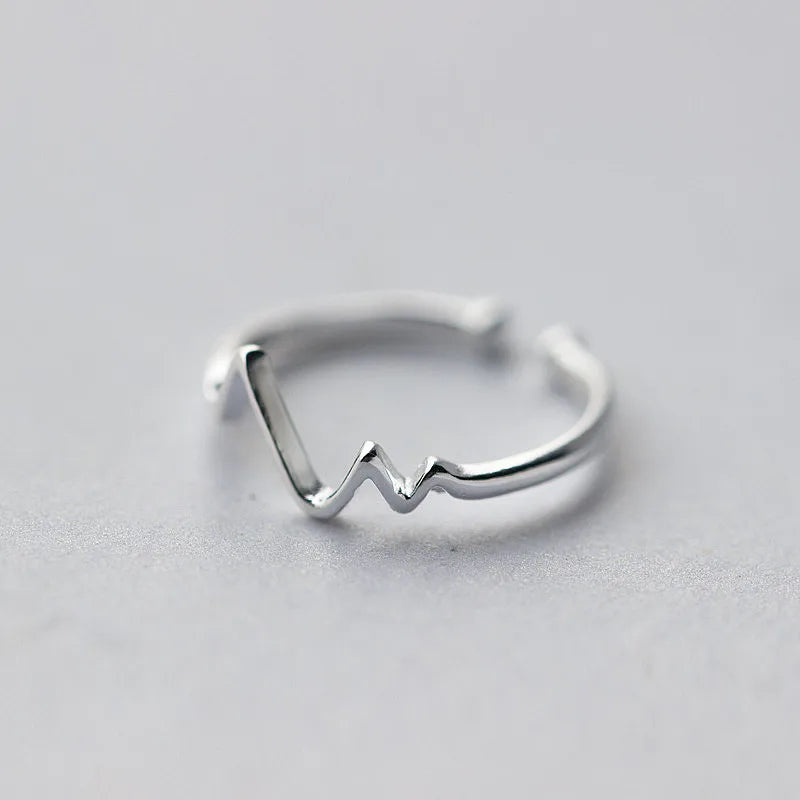Geometric ECG Wave Ring 925 Silver Women's Jewelry Gift
