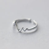 Geometric ECG Wave Ring 925 Silver Women's Jewelry Gift