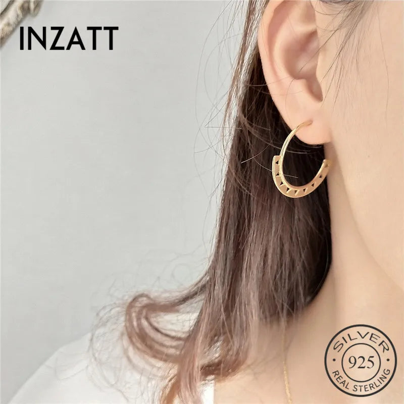 Geometric Semicircle Triangle Stud Earrings 925 Sterling Silver Jewelry