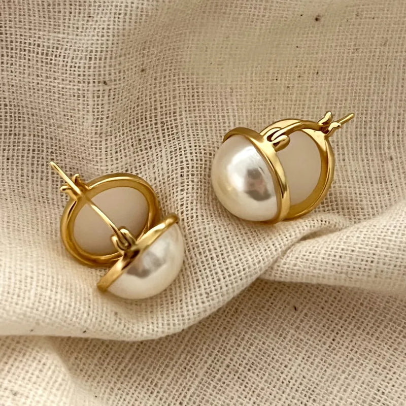 925 Silver Pearl Hoop Earrings for Women Classic Fine Jewelry