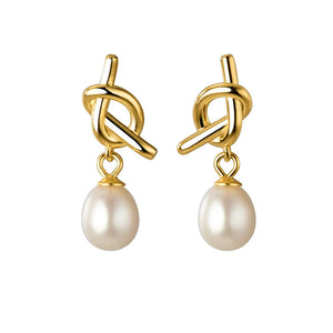 925 Silver Knot Pearl Stud Earrings Classic Minimalist Jewelry
