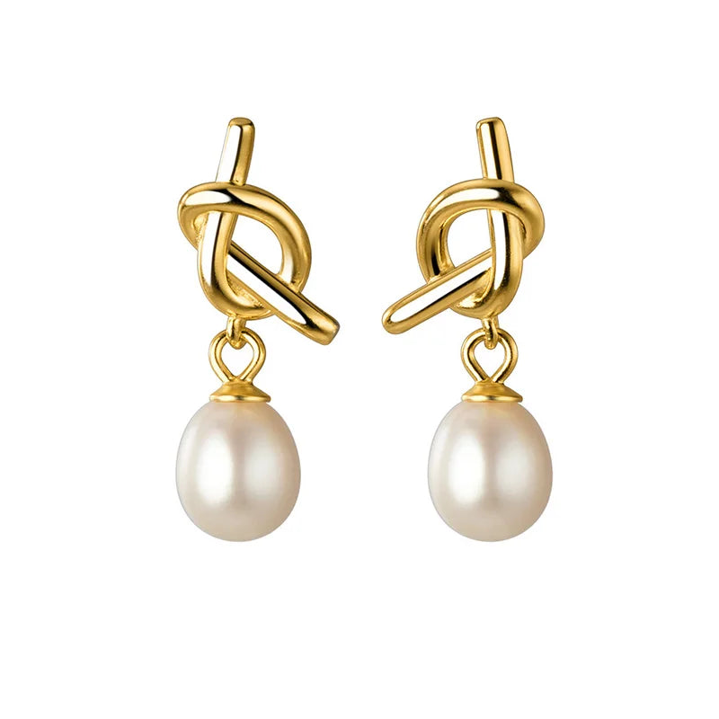 925 Silver Knot Pearl Stud Earrings Classic Minimalist Jewelry