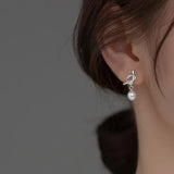 925 Silver Knot Pearl Stud Earrings Classic Minimalist Jewelry