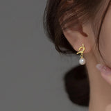 925 Silver Knot Pearl Stud Earrings Classic Minimalist Jewelry