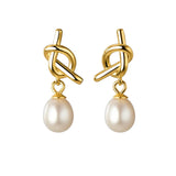 925 Silver Knot Pearl Stud Earrings Classic Minimalist Jewelry